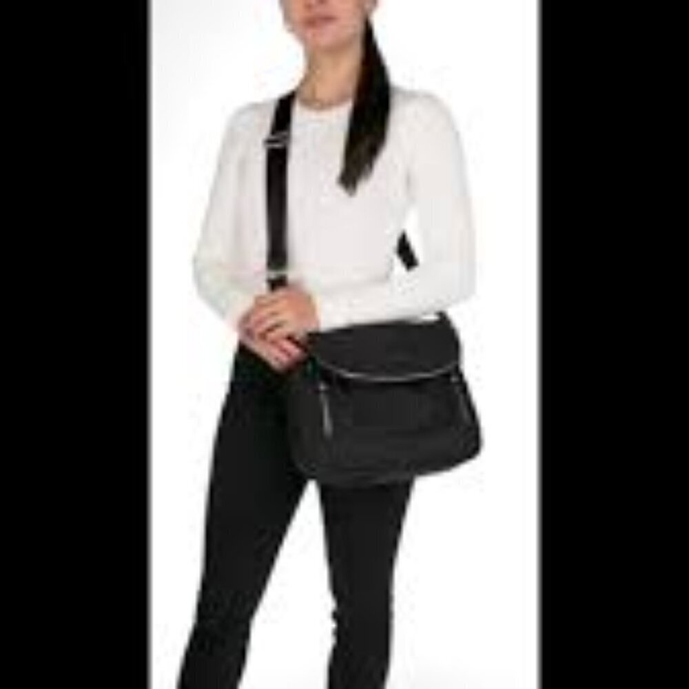 Karl Lagerfeld Paris Cara Black Leather Crossbody Messenger Bag